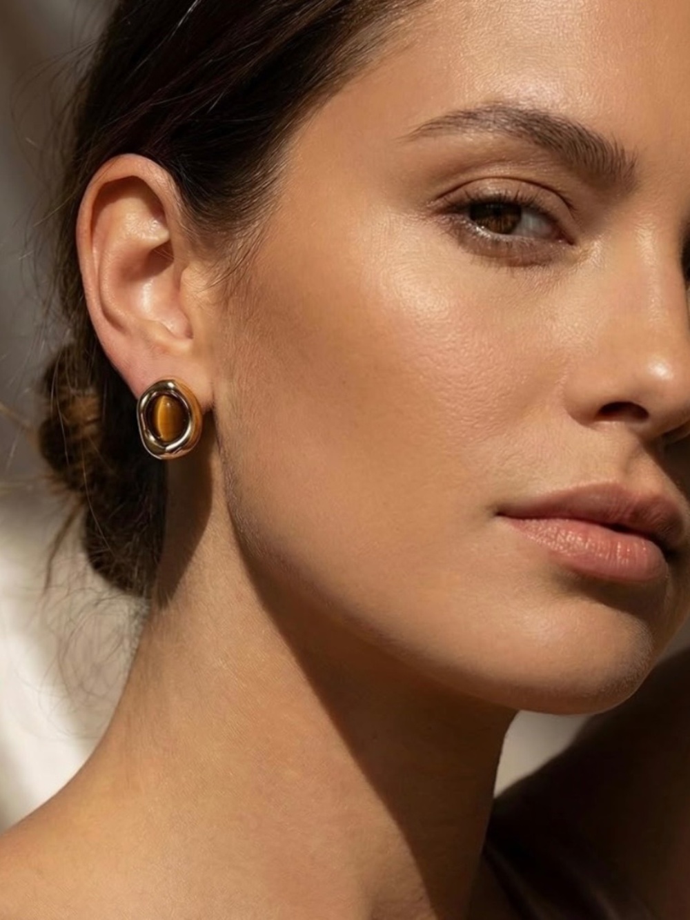 Women's Gold Stone Stud Earrings